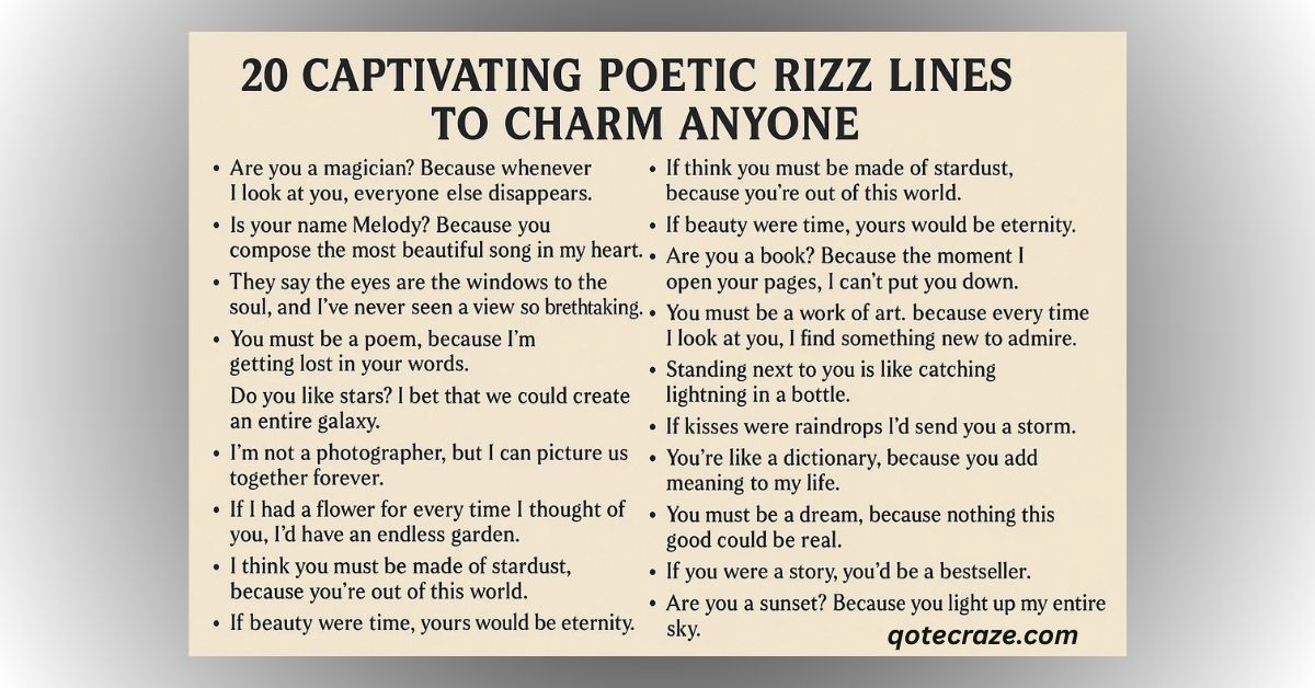 20 Captivating Poetic Rizz Lines to Charm Anyone